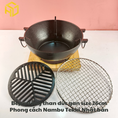 Bếp Nướng Than Đúc Gang 26cm Phong Cách Nambu Tekki Nhật Bản – Bếp Nướng than hoa Siêu Bền