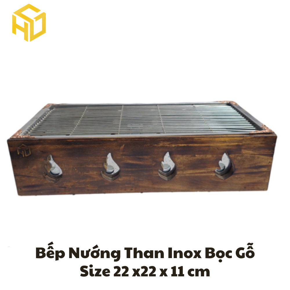 Bếp nướng than inox bọc gỗ phong cách Hibachi nhật bản