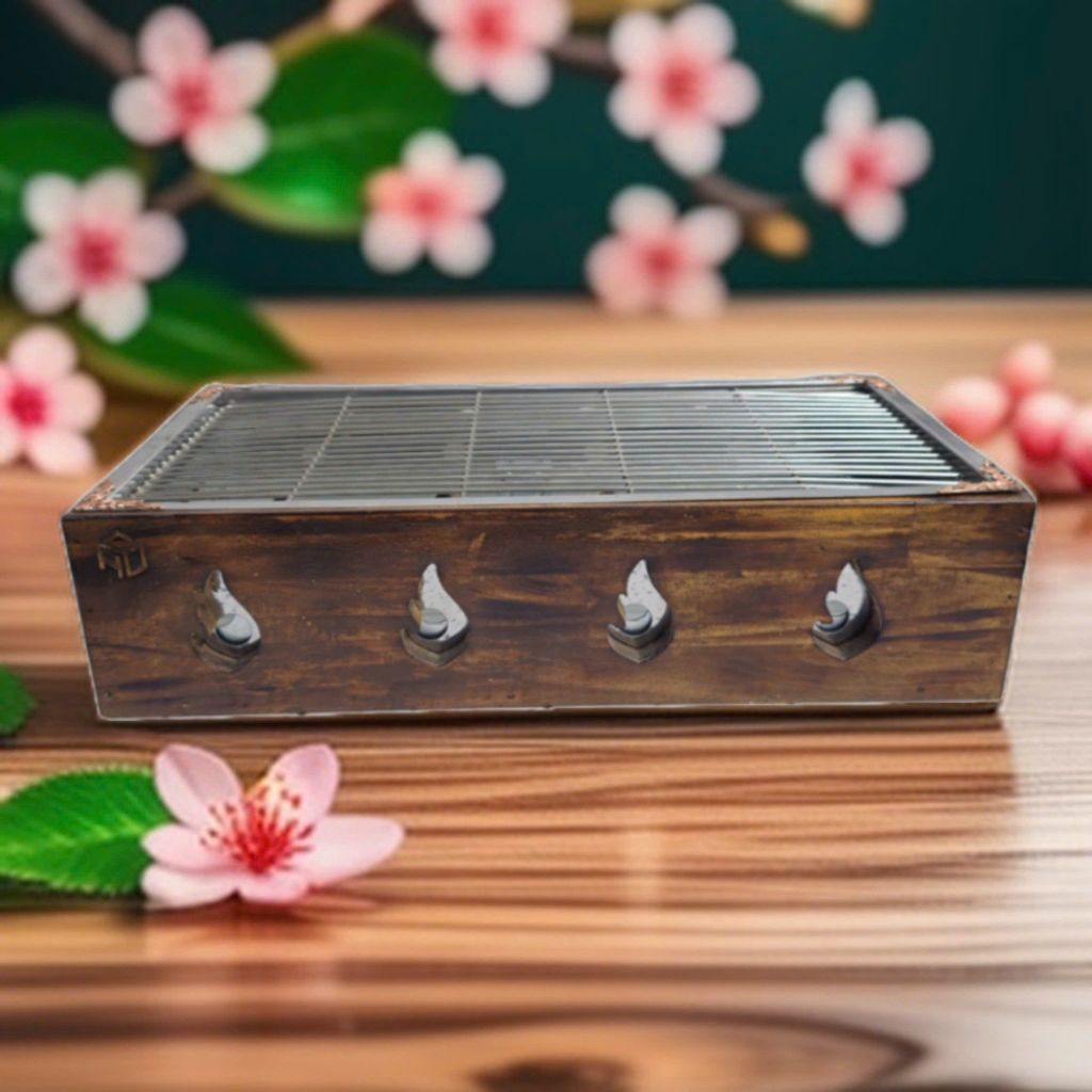 Bếp nướng than inox bọc gỗ phong cách Hibachi nhật bản
