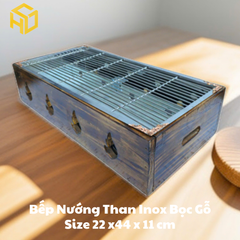 Bếp nướng than inox bọc gỗ phong cách Hibachi nhật bản