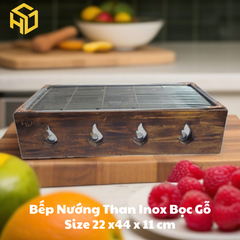 Bếp nướng than inox bọc gỗ phong cách Hibachi nhật bản