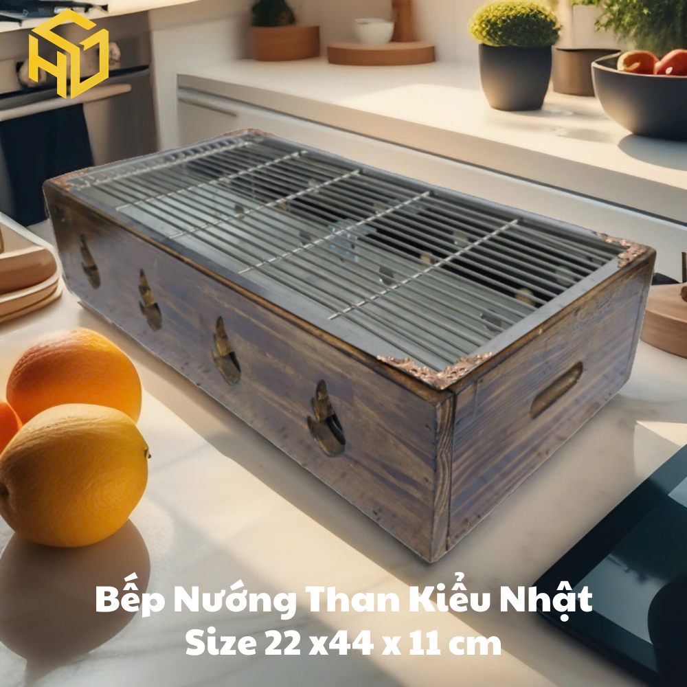 Bếp nướng than inox bọc gỗ phong cách Hibachi nhật bản