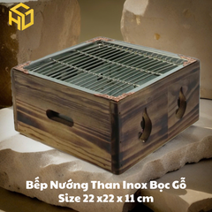 Bếp Nướng BBQ Cao Cấp | bếp nướng than mini | bếp nướng than inox bọc gỗ