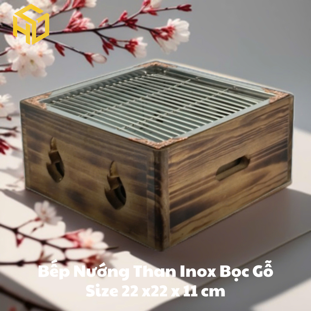 Bếp Nướng BBQ Cao Cấp | bếp nướng than mini | bếp nướng than inox bọc gỗ