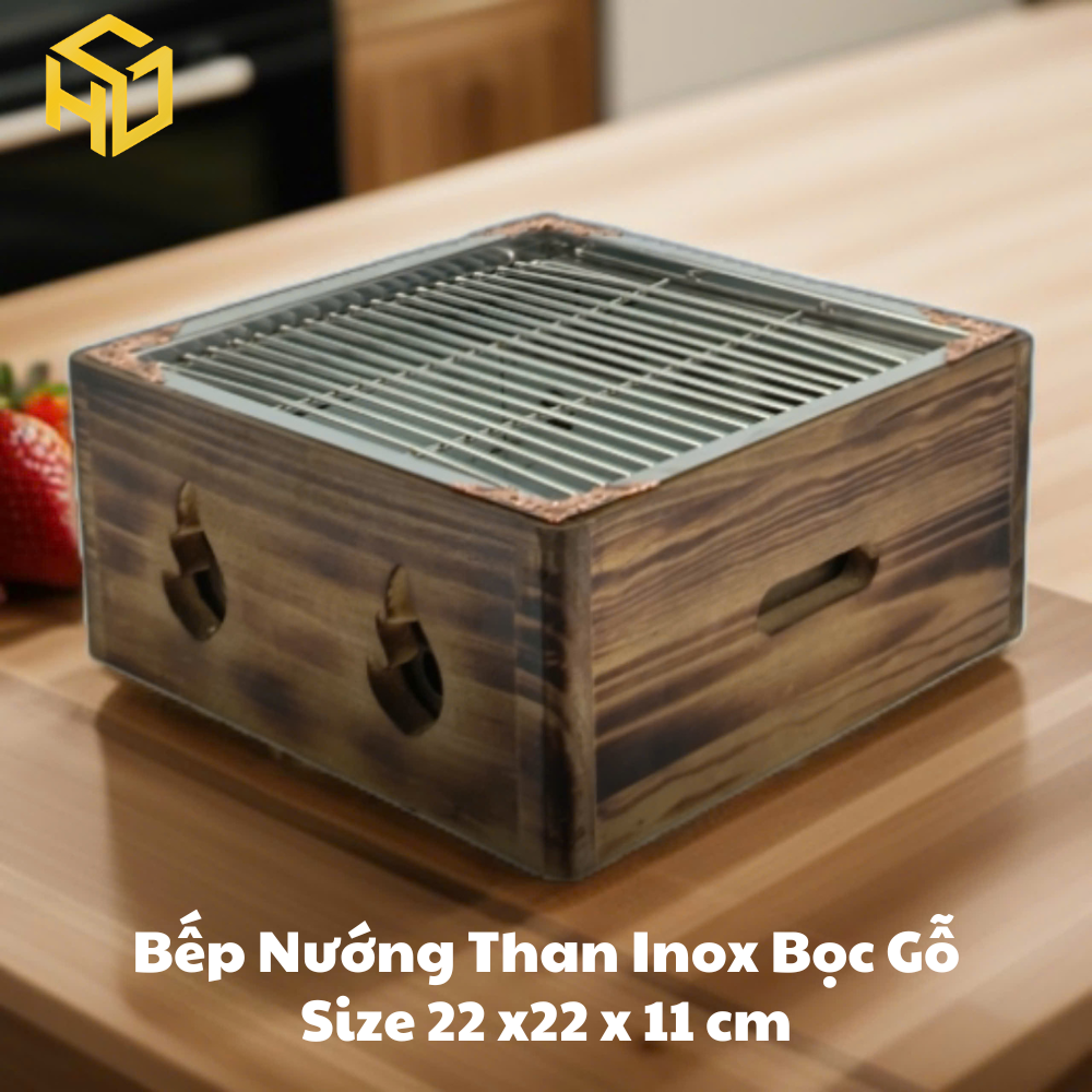 Bếp Nướng BBQ Cao Cấp | bếp nướng than mini | bếp nướng than inox bọc gỗ