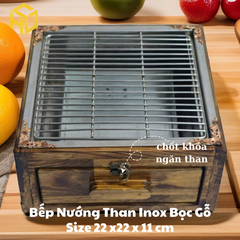 Bếp Nướng BBQ Cao Cấp | bếp nướng than mini | bếp nướng than inox bọc gỗ