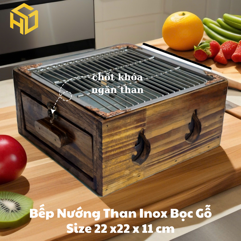 Bếp Nướng BBQ Cao Cấp | bếp nướng than mini | bếp nướng than inox bọc gỗ