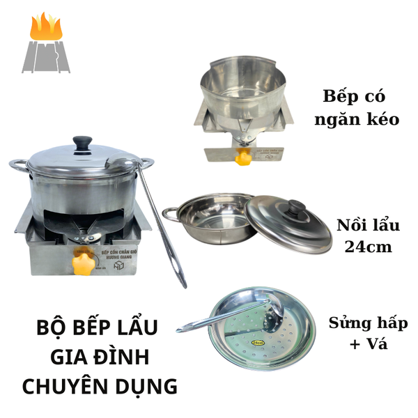 Nồi Lẩu 24 Kèm Bếp Cồn Chắn Gió Chuyên Dụng Hương Giang| bếp lẩu cồn , nồi lẩu bếp cồn,bếp lẩu cồn, bếp cồn inox cao cấp,bếp cồn đẹp