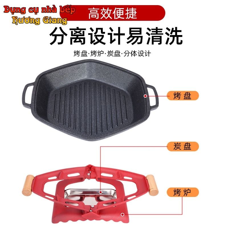 Bộ Chảo Nướng Hình Lục Giác Kèm Bếp Cồn Hơp Kim Nhôm GDNB-18