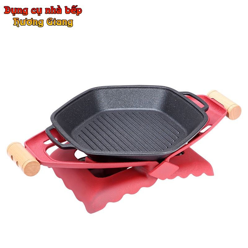Bộ Chảo Nướng Hình Lục Giác Kèm Bếp Cồn Hơp Kim Nhôm GDNB-18