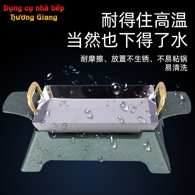 Bộ Chảo Nướng Xào Hộp Kim Nhôm Hình Chữ Nhật Kèm Bếp Cồn Hàn Quốc GDNB-15