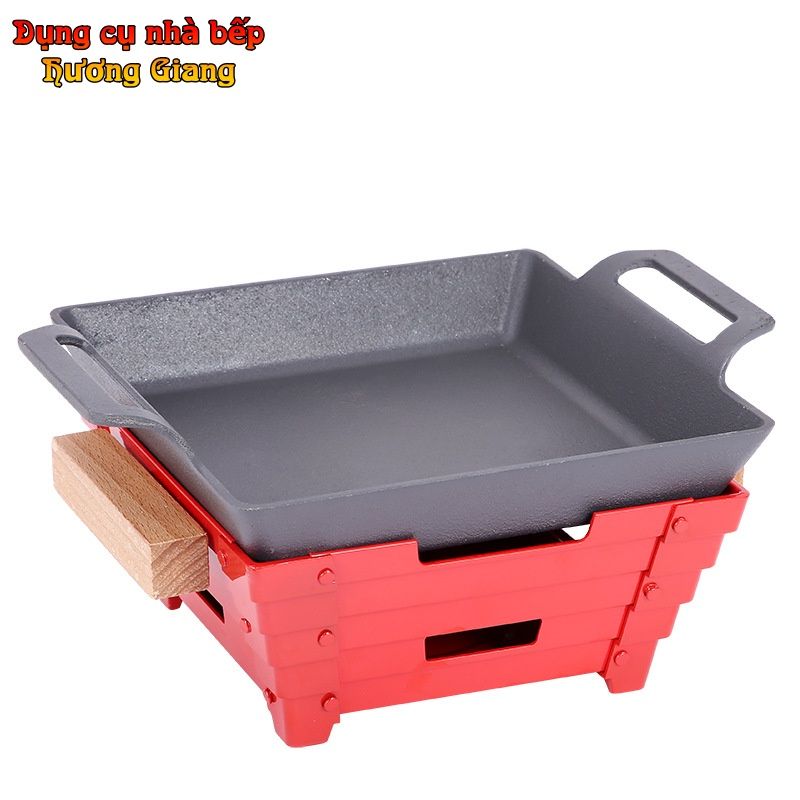 Bộ Chảo Nướng Xào Hộp Kim Nhôm Hình Vuông Kèm Bếp Cồn Hàn Quốc GDNB-16