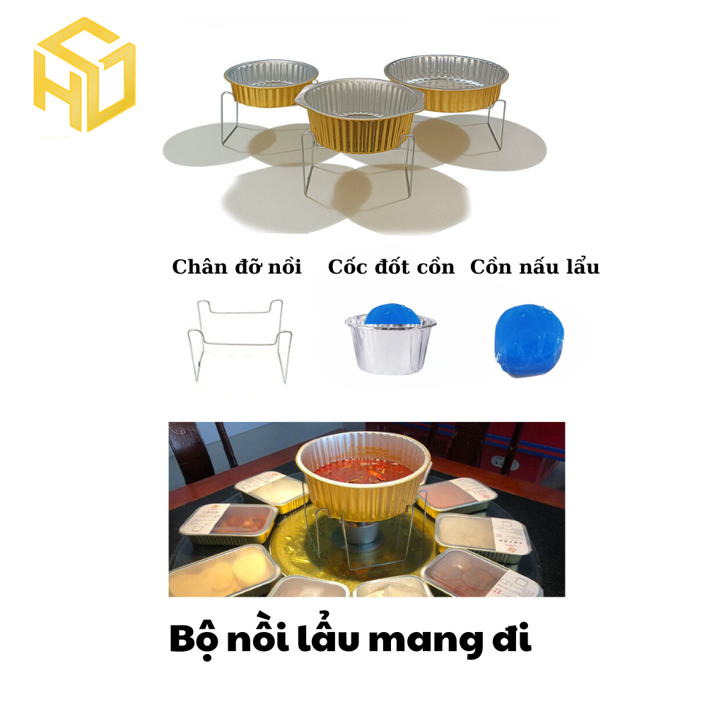 Bộ Nồi Lẩu Mang Đi 1370ml - Nồi Lẩu Nhôm 1 Lần Cao Cấp | Set Nồi Lẩu Bếp Cồn Mang Đi Cho Quán Ăn và Du Lịch