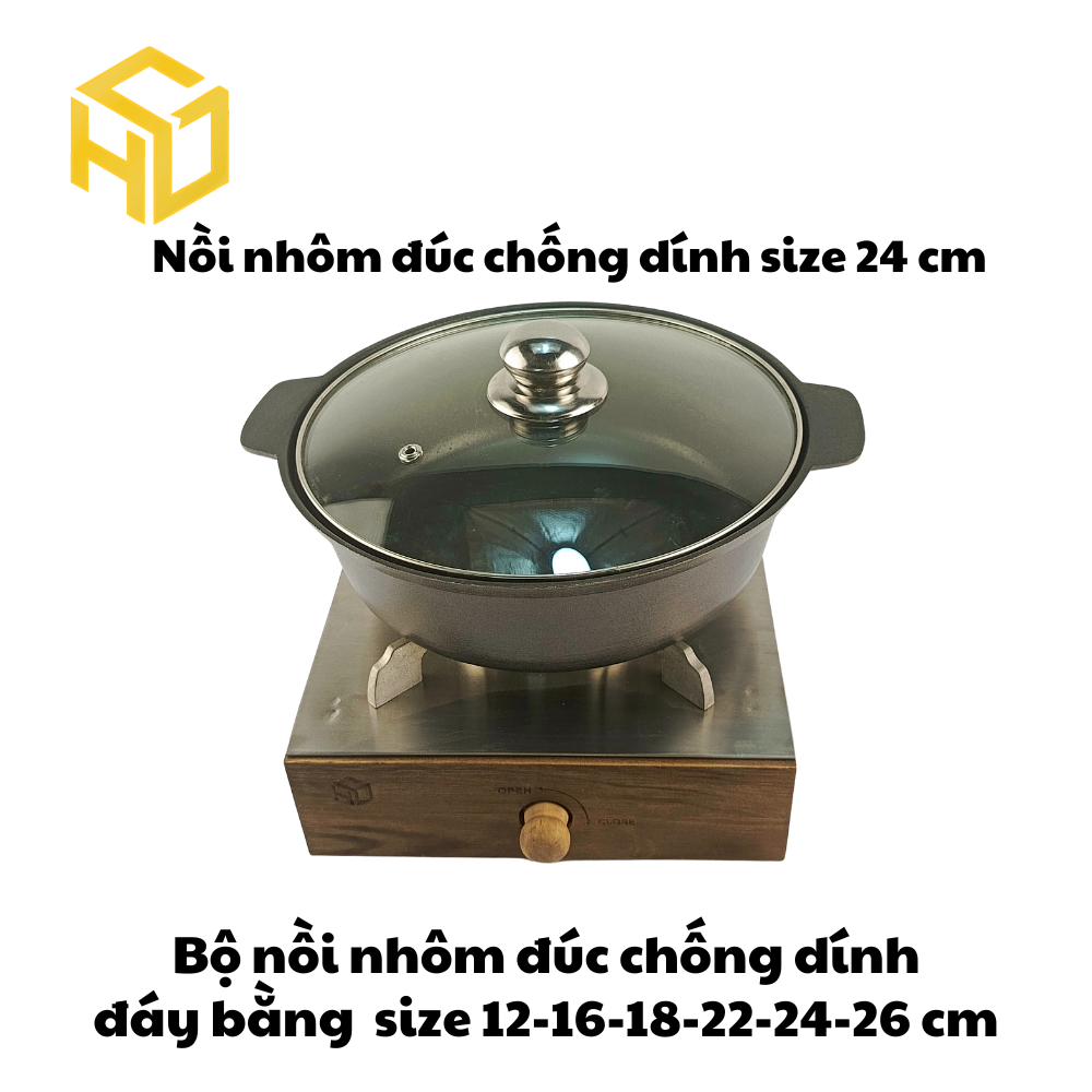 Nồi Nhôm Đúc Chống Dính Nắp Kính Cao Cấp Dành Cho Nhà Hàng, Quán Ăn - Nhiều Size | Nồi Nhôm Chất Lượng