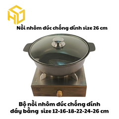 Nồi Nhôm Đúc Chống Dính Nắp Kính Cao Cấp Dành Cho Nhà Hàng, Quán Ăn - Nhiều Size | Nồi Nhôm Chất Lượng