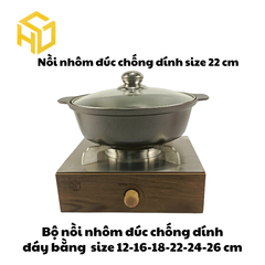 Nồi Nhôm Đúc Size 22cm Đáy Bằng Chống Dính Nắp Kính Cao Cấp Dành Cho Nhà Hàng, Quán Ăn - Nhiều Size | Nồi Nhôm Chất Lượng
