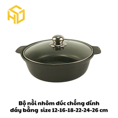 Nồi Nhôm Đúc Size 26cm Đáy Bằng Chống Dính Nắp Kính Cao Cấp Dành Cho Nhà Hàng, Quán Ăn - Nhiều Size | Nồi Nhôm Chất Lượng