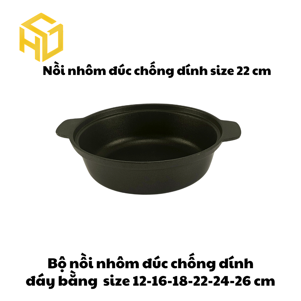 Nồi Nhôm Đúc Size 22cm Đáy Bằng Chống Dính Nắp Kính Cao Cấp Dành Cho Nhà Hàng, Quán Ăn - Nhiều Size | Nồi Nhôm Chất Lượng