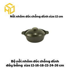 Nồi Nhôm Đúc Size 12 Đáy Bằng Chống Dính Nắp Kính Cao Cấp Dành Cho Nhà Hàng, Quán Ăn - Nhiều Size | Nồi Nhôm Chất Lượng
