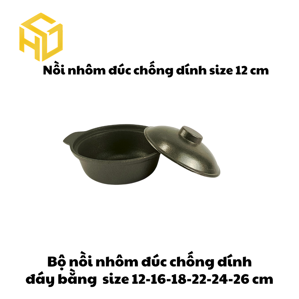 Nồi Nhôm Đúc Chống Dính Nắp Kính Cao Cấp Dành Cho Nhà Hàng, Quán Ăn - Nhiều Size | Nồi Nhôm Chất Lượng