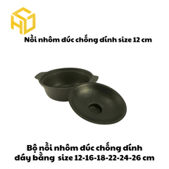 Nồi Nhôm Đúc Size 12 Đáy Bằng Chống Dính Nắp Kính Cao Cấp Dành Cho Nhà Hàng, Quán Ăn - Nhiều Size | Nồi Nhôm Chất Lượng