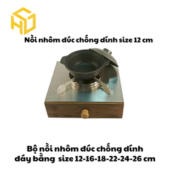 Nồi Nhôm Đúc Size 12 Đáy Bằng Chống Dính Nắp Kính Cao Cấp Dành Cho Nhà Hàng, Quán Ăn - Nhiều Size | Nồi Nhôm Chất Lượng