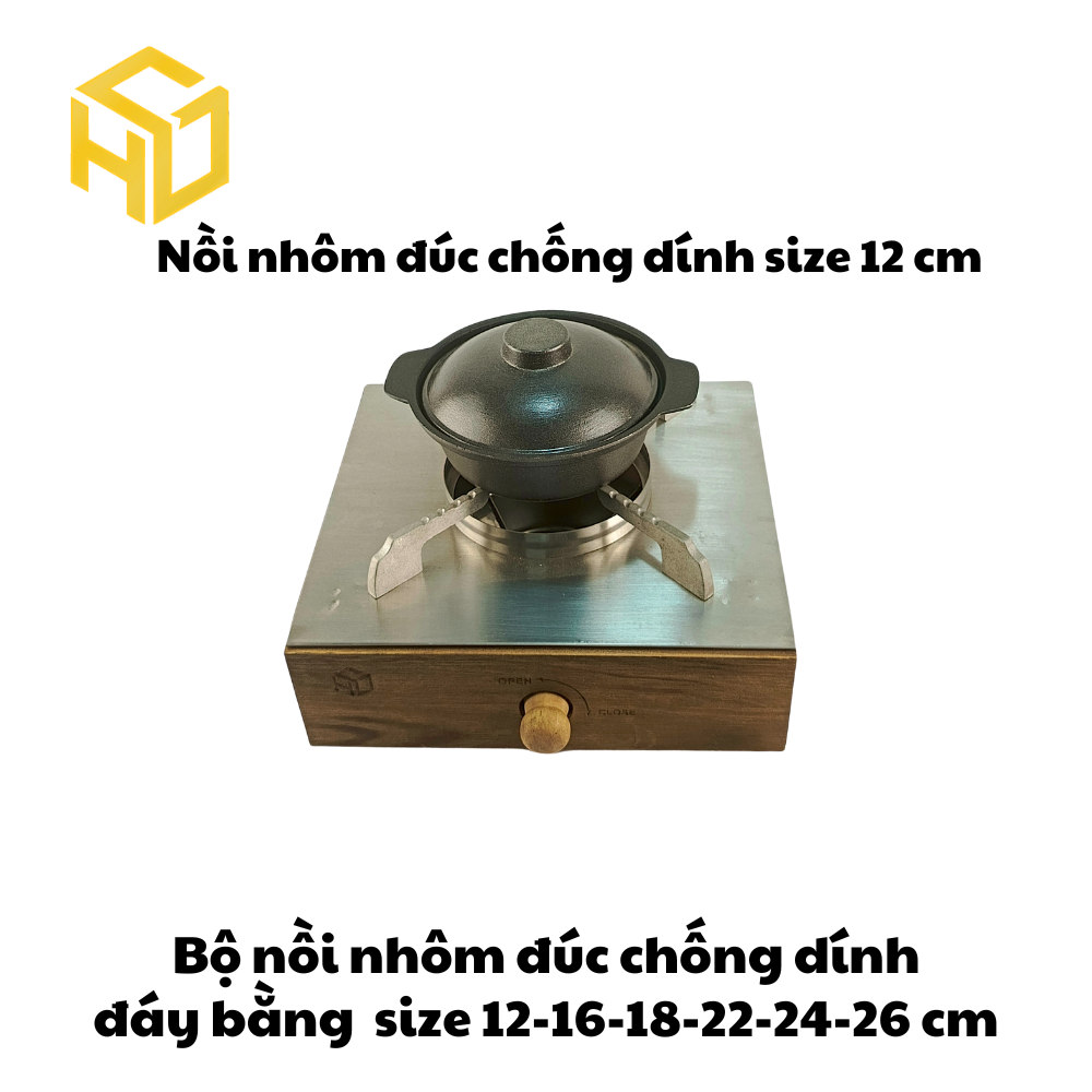 Nồi Nhôm Đúc Size 12 Đáy Bằng Chống Dính Nắp Kính Cao Cấp Dành Cho Nhà Hàng, Quán Ăn - Nhiều Size | Nồi Nhôm Chất Lượng