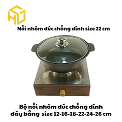 Nồi Nhôm Đúc Size 22cm Đáy Bằng Chống Dính Nắp Kính Cao Cấp Dành Cho Nhà Hàng, Quán Ăn - Nhiều Size | Nồi Nhôm Chất Lượng