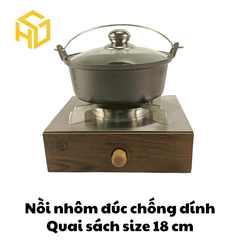 Nồi Nhôm Đúc Size 18cm Có Quai Đáy Bằng Nắp Kính Chống Dính - Dành Cho Nhà Hàng, Quán Ăn | Nồi Nhôm Cao Cấp