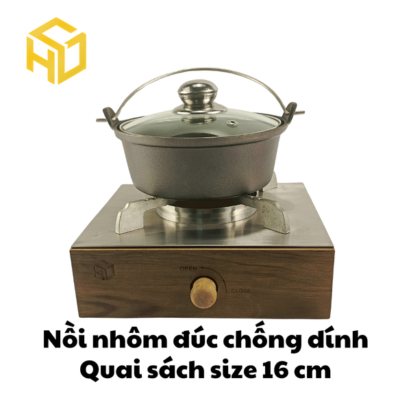 Nồi Nhôm Size 16cm Có Quai Đáy Bằng Nắp Kính Chống Dính - Dành Cho Nhà Hàng, Quán Ăn | Nồi Nhôm Cao Cấp