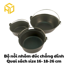 Nồi Nhôm Size 16cm Có Quai Đáy Bằng Nắp Kính Chống Dính - Dành Cho Nhà Hàng, Quán Ăn | Nồi Nhôm Cao Cấp