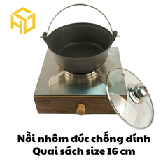 Nồi Nhôm Size 16cm Có Quai Đáy Bằng Nắp Kính Chống Dính - Dành Cho Nhà Hàng, Quán Ăn | Nồi Nhôm Cao Cấp