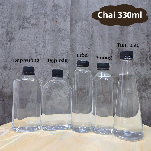 Chai nhựa PET đựng trà sữa | Chai Nhựa PET Tam Giác Cổ 28 - 330ml