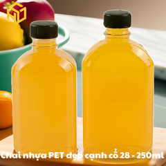 Chai nhựa PET đựng trà sữa | Chai nhựa PET Dẹp cạnh cổ 28 - 250ml