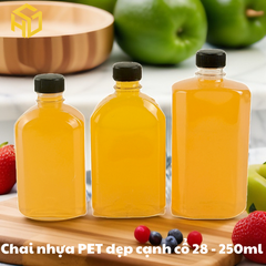 Chai nhựa PET đựng trà sữa | Chai nhựa PET Dẹp cạnh cổ 28 - 250ml