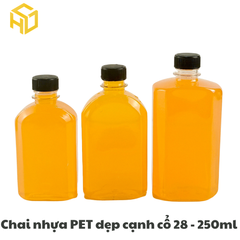 Chai nhựa PET đựng trà sữa | Chai nhựa PET Dẹp cạnh cổ 28 - 250ml