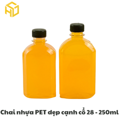 Chai nhựa PET đựng trà sữa | Chai nhựa PET Dẹp cạnh cổ 28 - 250ml