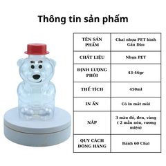 Chai nhựa PET tròn đựng trà sữa Hình Gấu Dâu 450ml