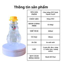 Chai nhựa PET tròn đựng trà sữa 400ml hình người tuyết