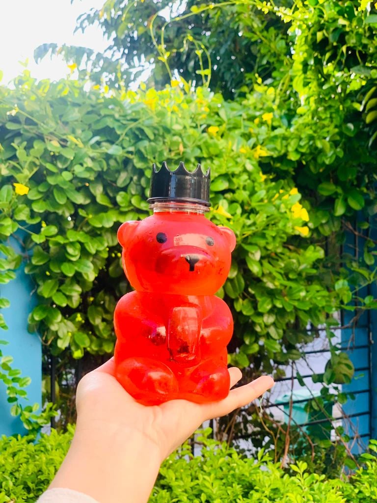 Chai Nhựa PET tròn Đựng Trà Sữa gấu teddy 450ml