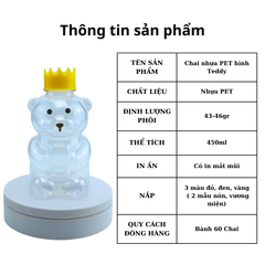Chai Nhựa PET 450ml Hình Gấu Teddy | Chai Nhua pet