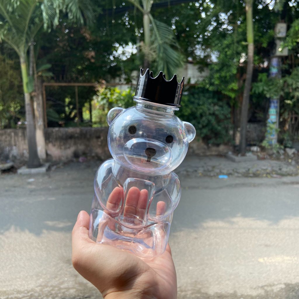 Chai Nhựa PET tròn Đựng Trà Sữa gấu teddy 450ml