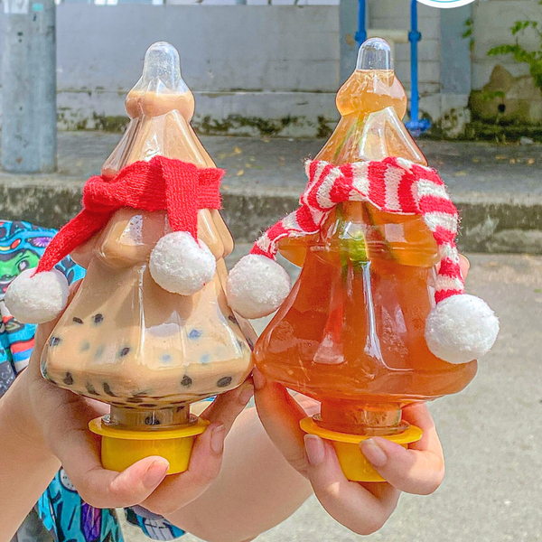 Chai Nhựa đựng trà sữa Cây Thông noel 400ml | chai nhua PET