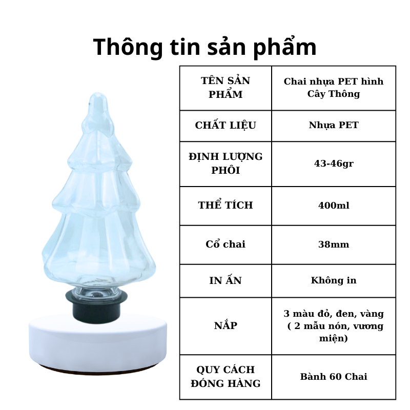 Chai Nhựa PET 400ml Hình Cây Thông noel | Chai Nhua pet