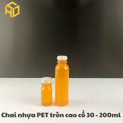 Chai nhựa PET đựng trà sữa | Chai Nhựa PET Tròn Cao Cổ 30 - 200ml