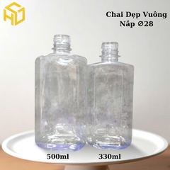 Chai nhựa PET đựng trà sữa | Chai Nhựa PET Dẹp Cạnh Vuông Cao Cổ 28mm