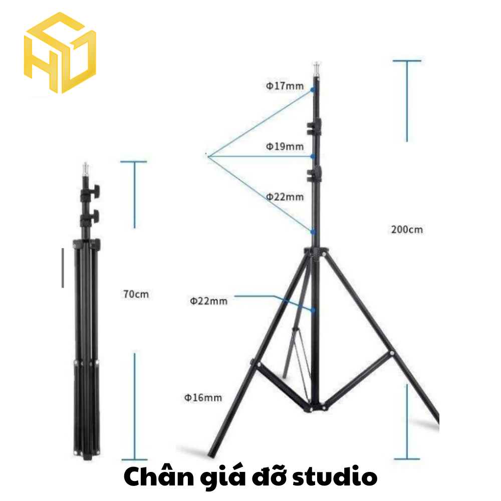 Chân Tripod Hợp Kim Nhôm/Inox Chiều Cao 2m1 | chân giá đỡ thiết bi studio