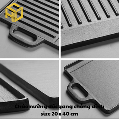 Chảo nướng đúc gang chống dính size 20 x 40 cm | chảo nướng tại bàn phong cách hàn quốc