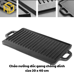 Chảo nướng đúc gang chống dính size 20 x 40 cm | chảo nướng tại bàn phong cách hàn quốc