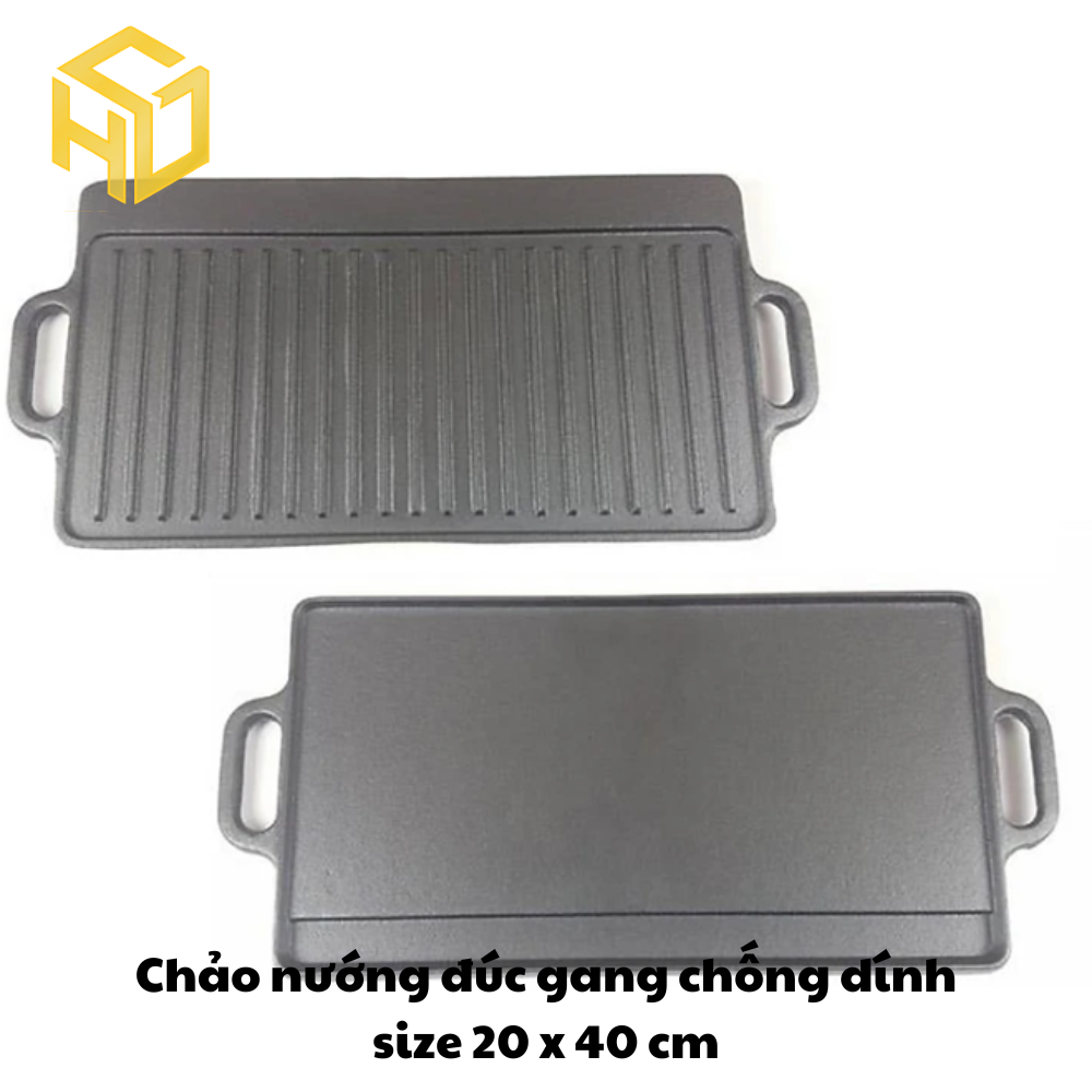 Chảo nướng đúc gang chống dính size 20 x 40 cm | chảo nướng tại bàn phong cách hàn quốc